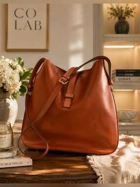 Co-lab Women 100% genuine leather hobo shoulder/ handbag large capacity - brown